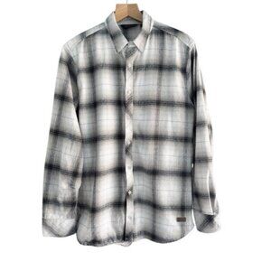 Outpost Makers Men’s Sz Large Gray & White Plaid Flannel Shirt Western Cowboy